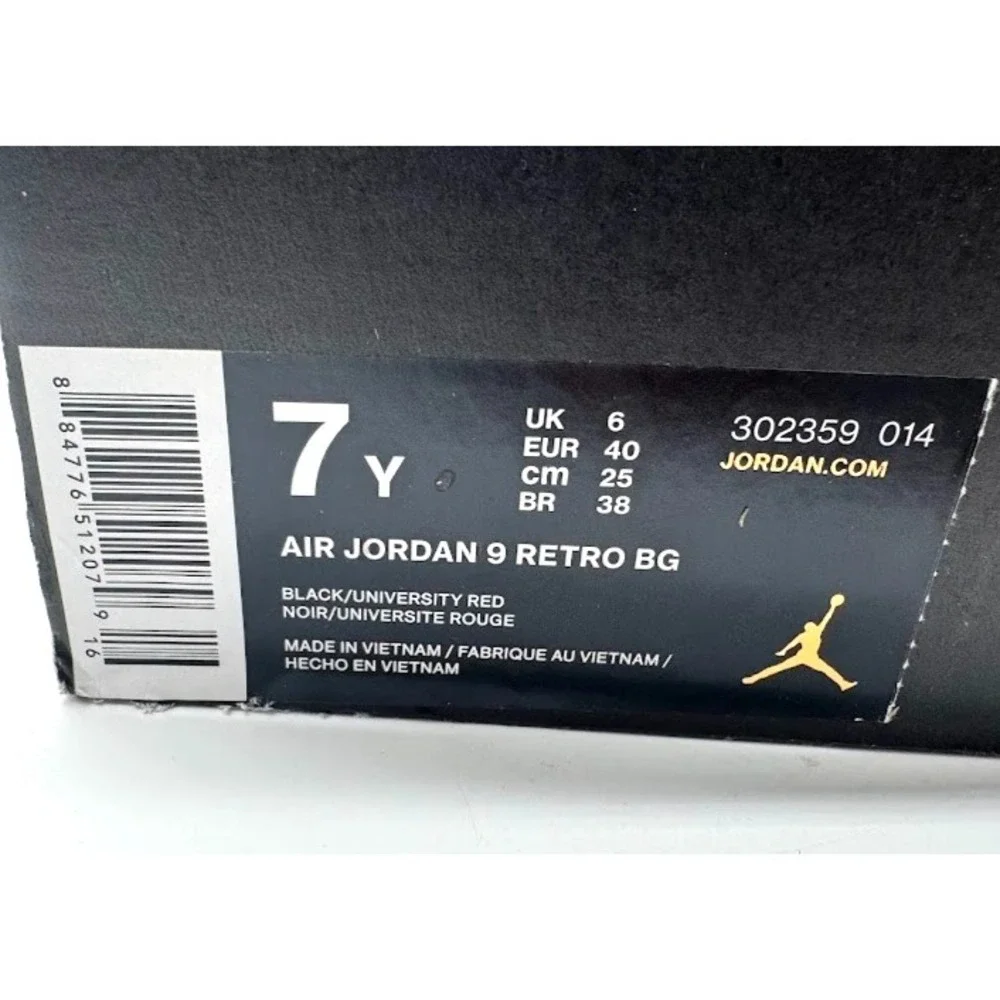 Nike Air Jordan 9 Retro BG Black Red 302359-014 Youth US 7Y EU 40 w/ Box